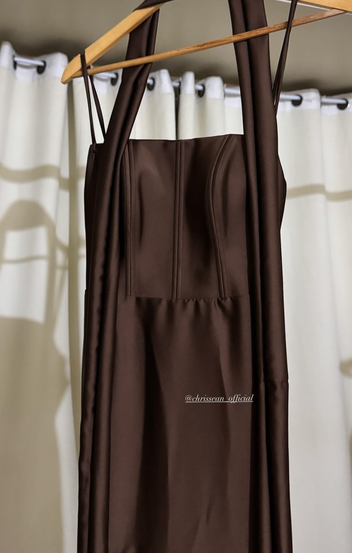 Midnight Square Neck Satin Gown with Slit – Dark Brown