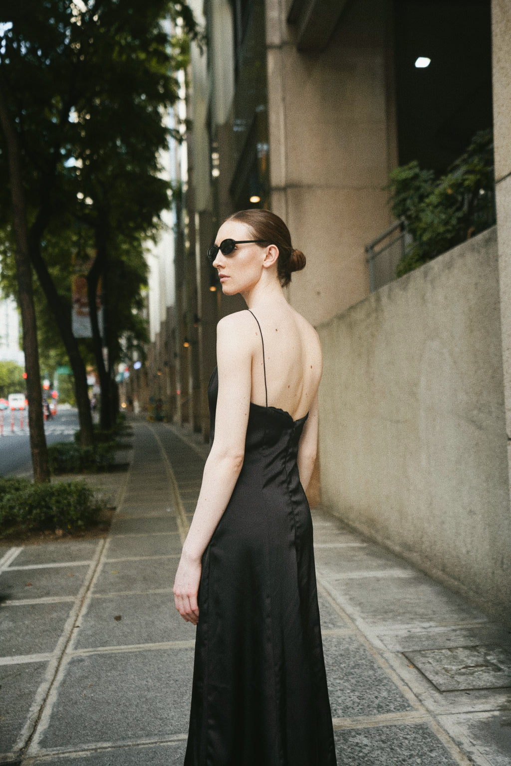 Dawn Black Satin Scoop Neck Midi Dress