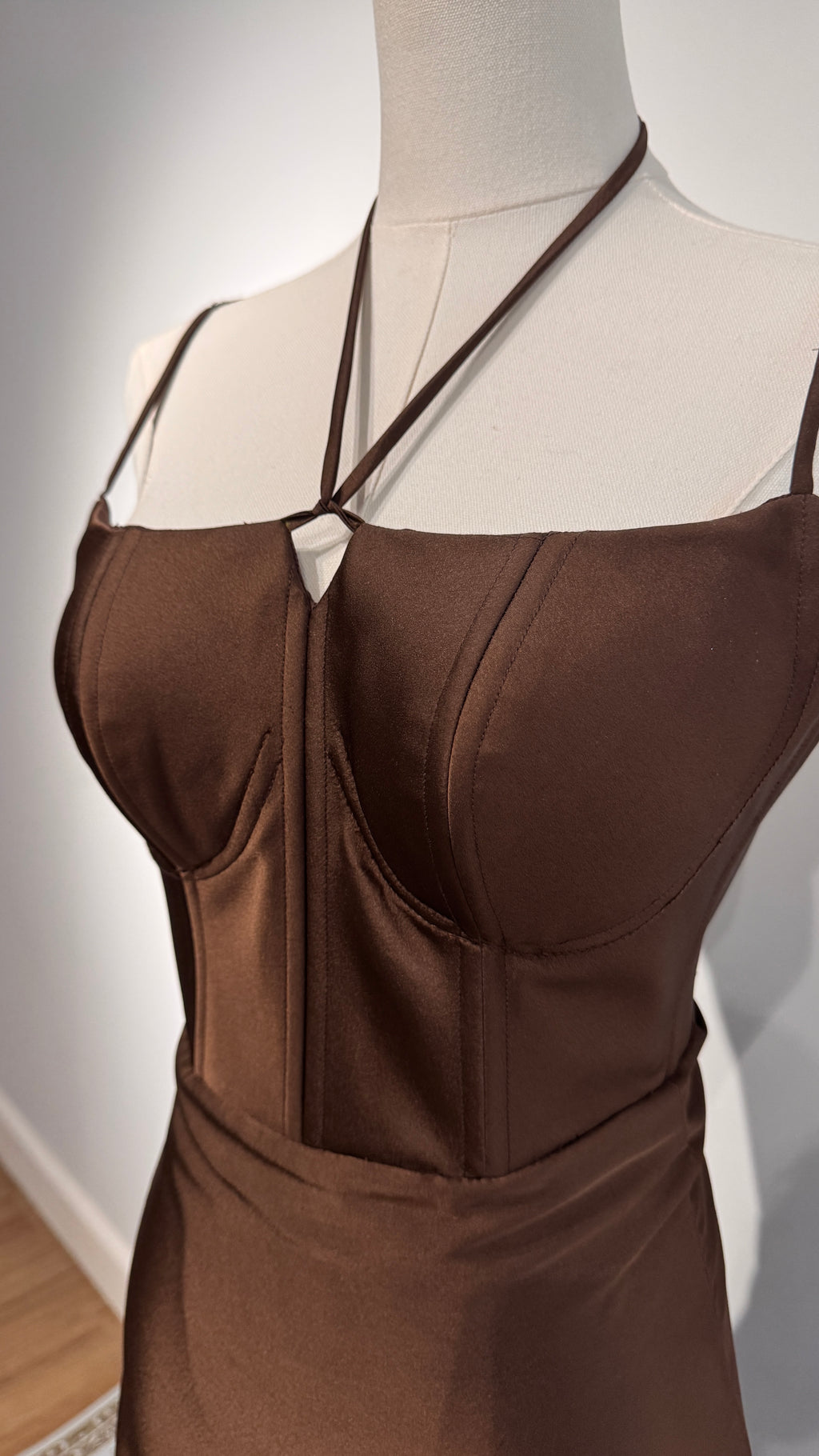 Celine Satin Gown in Dark Brown