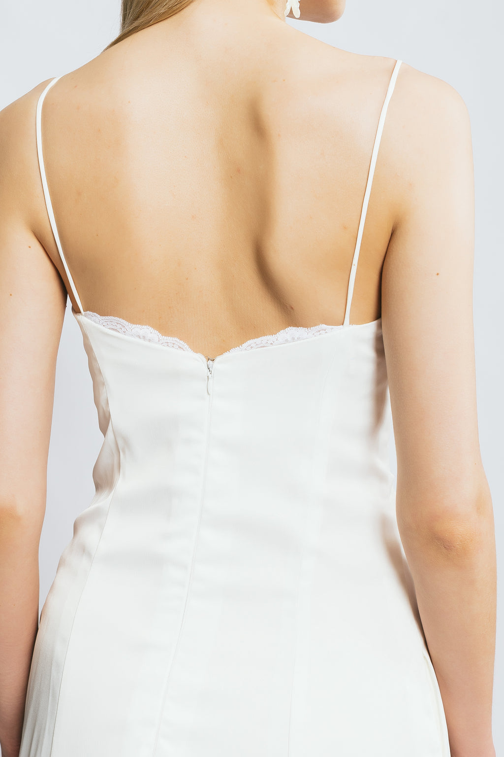 Daylight White Satin Scoop Neck Full-Length Dress