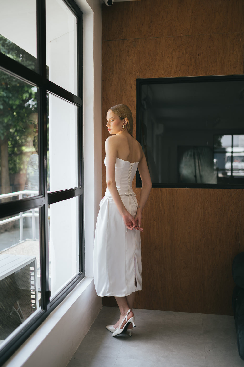 Dove White Satin Corset & Delicate Muse White Lace Trim Skirt Set