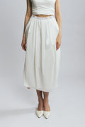 Delicate Muse White Lace Trim Draped Maxi Skirt
