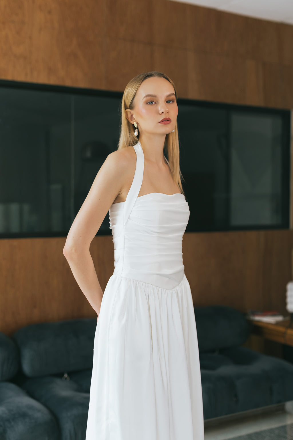 Daydream White Pleated Halter Maxi Dress