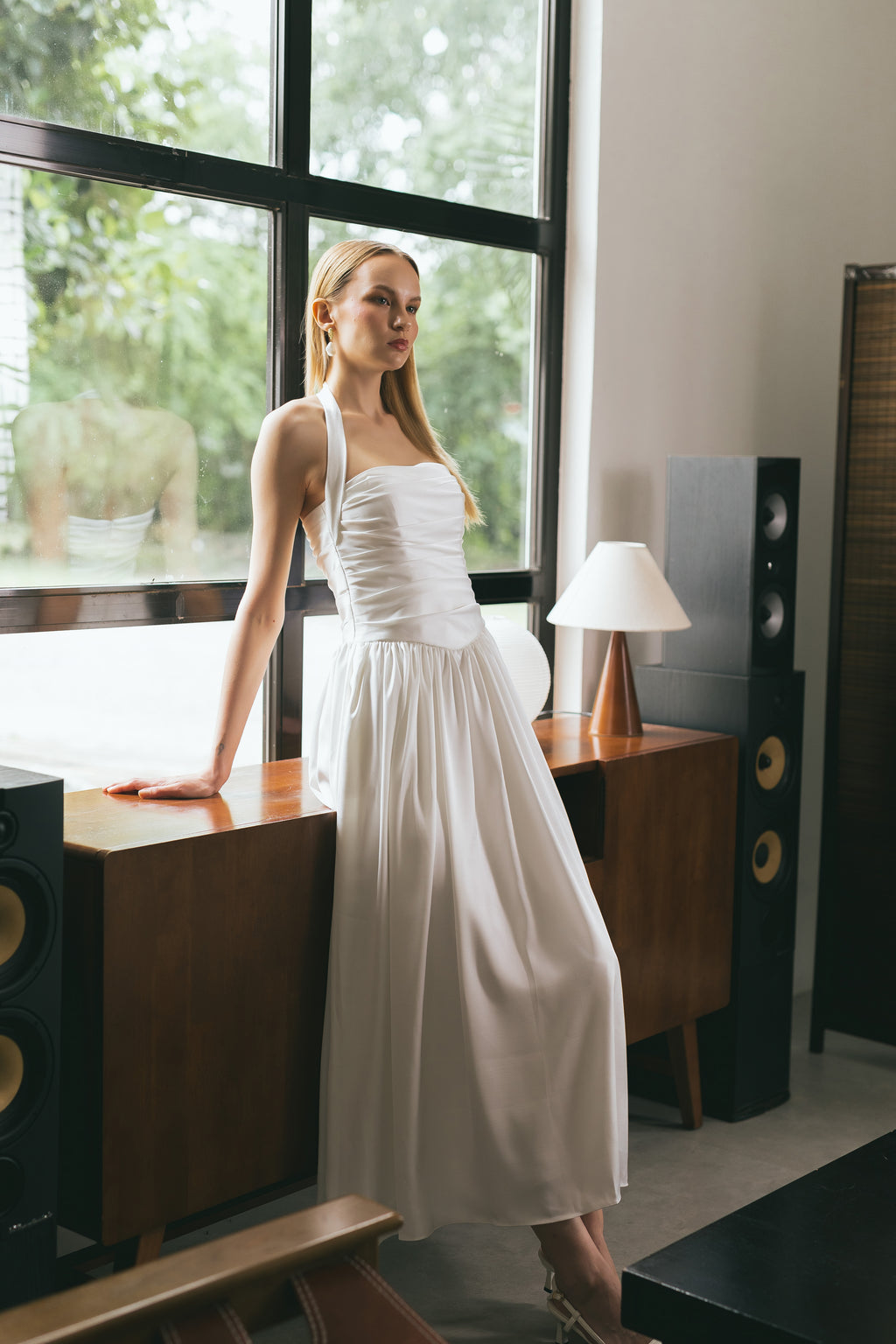 Daydream White Pleated Halter Maxi Dress