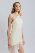Ever After Buttercream Lace Fringe Halter Mini Dress
