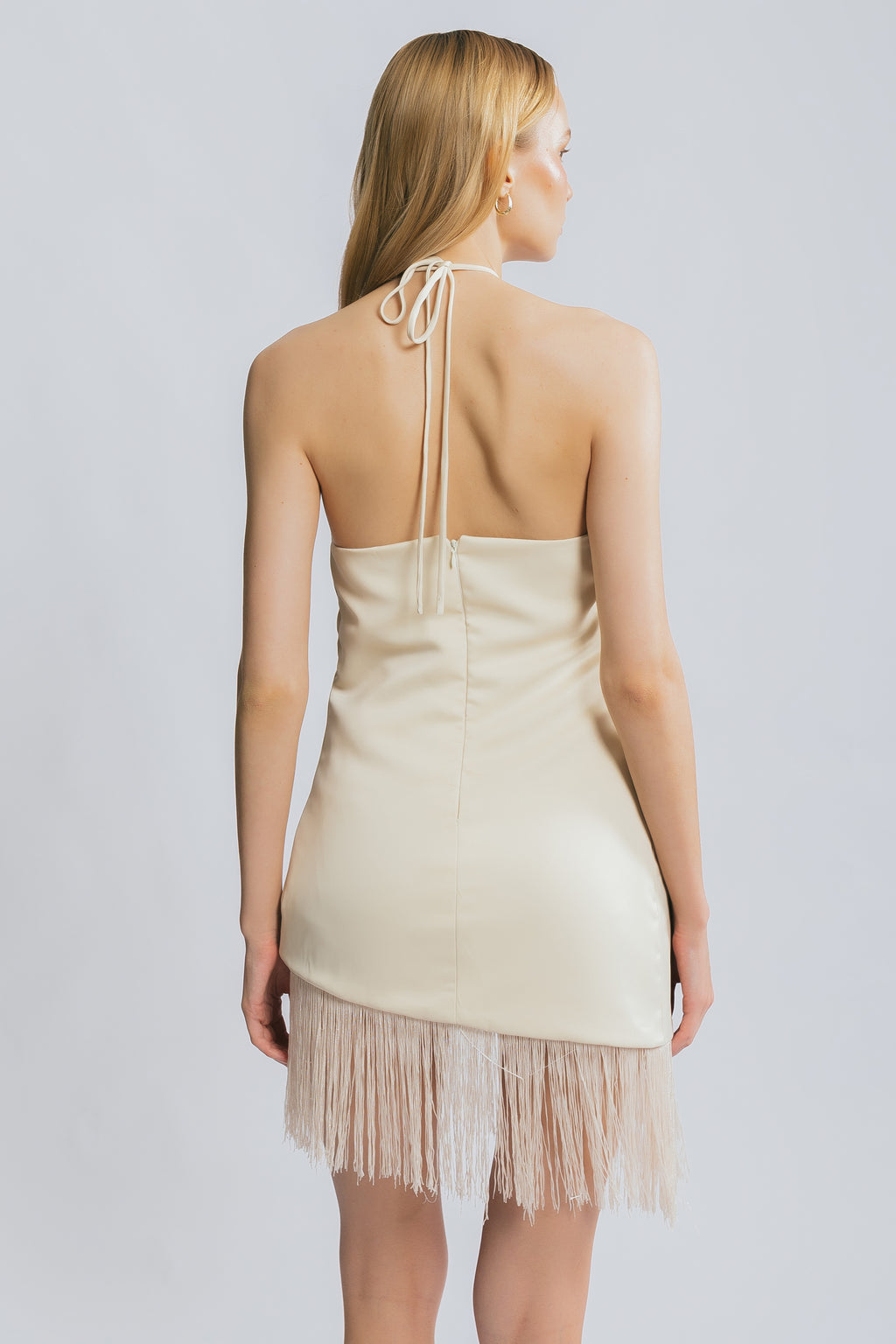 Ever After Buttercream Lace Fringe Halter Mini Dress