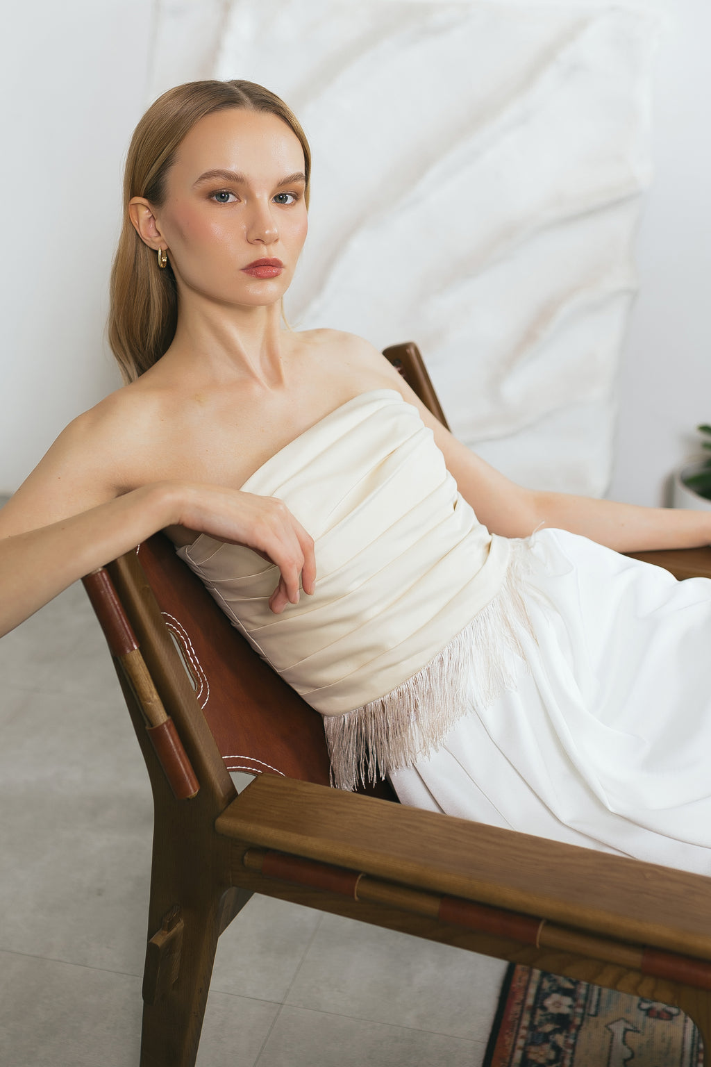 Embrace The Moment Buttercream Satin Fringe Tube Top