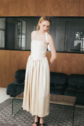 Daydream Buttercream Pleated Halter Maxi Dress