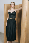 Delicate Muse Black Lace Trim Draped Maxi Skirt