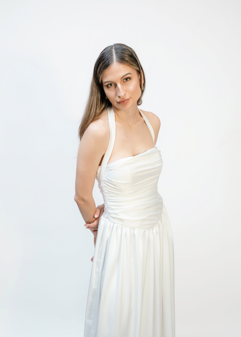 Daydream White Pleated Halter Maxi Dress