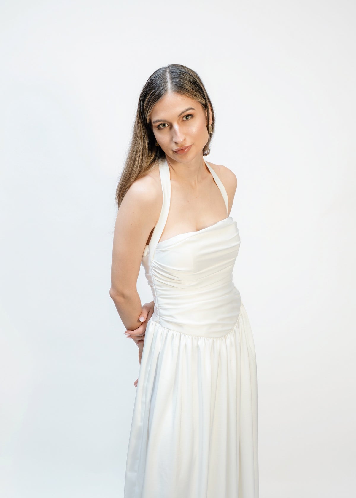Daydream White Pleated Halter Maxi Dress