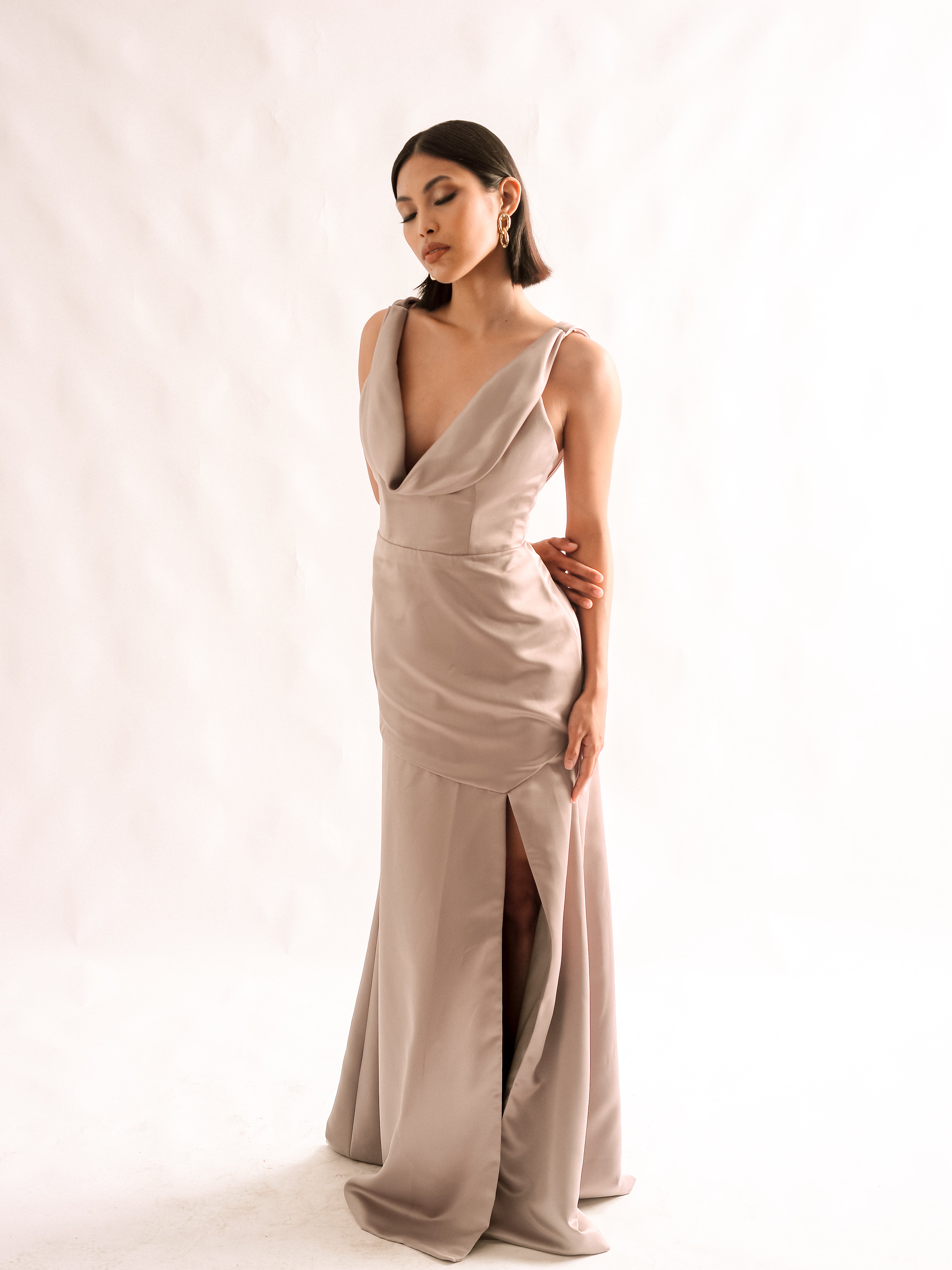 Cowl Neck Dress with Slit